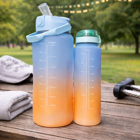 Set Botellas Deportivas Degradé Celeste Naranja 2000 mL + 900 mL