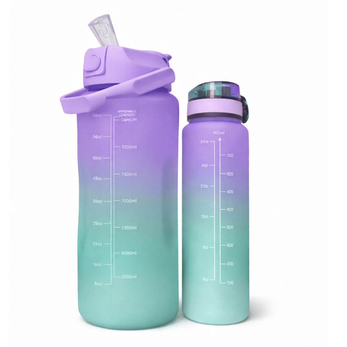 Set Botellas Deportivas Degradé Lila Verde 2000 mL + 900 mL