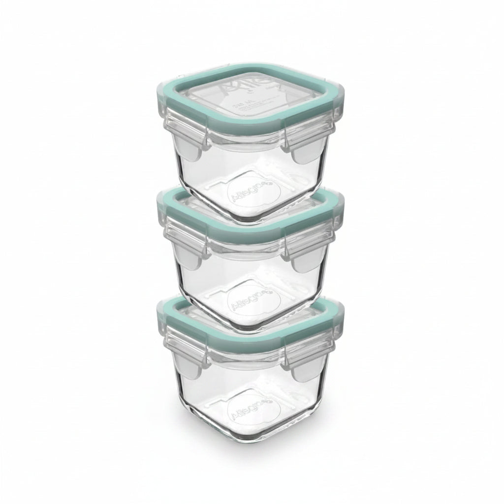 Set 3 Contenedores Hermeticos Allegra Vidrio 210mL Cuadrado | Disparo.cl