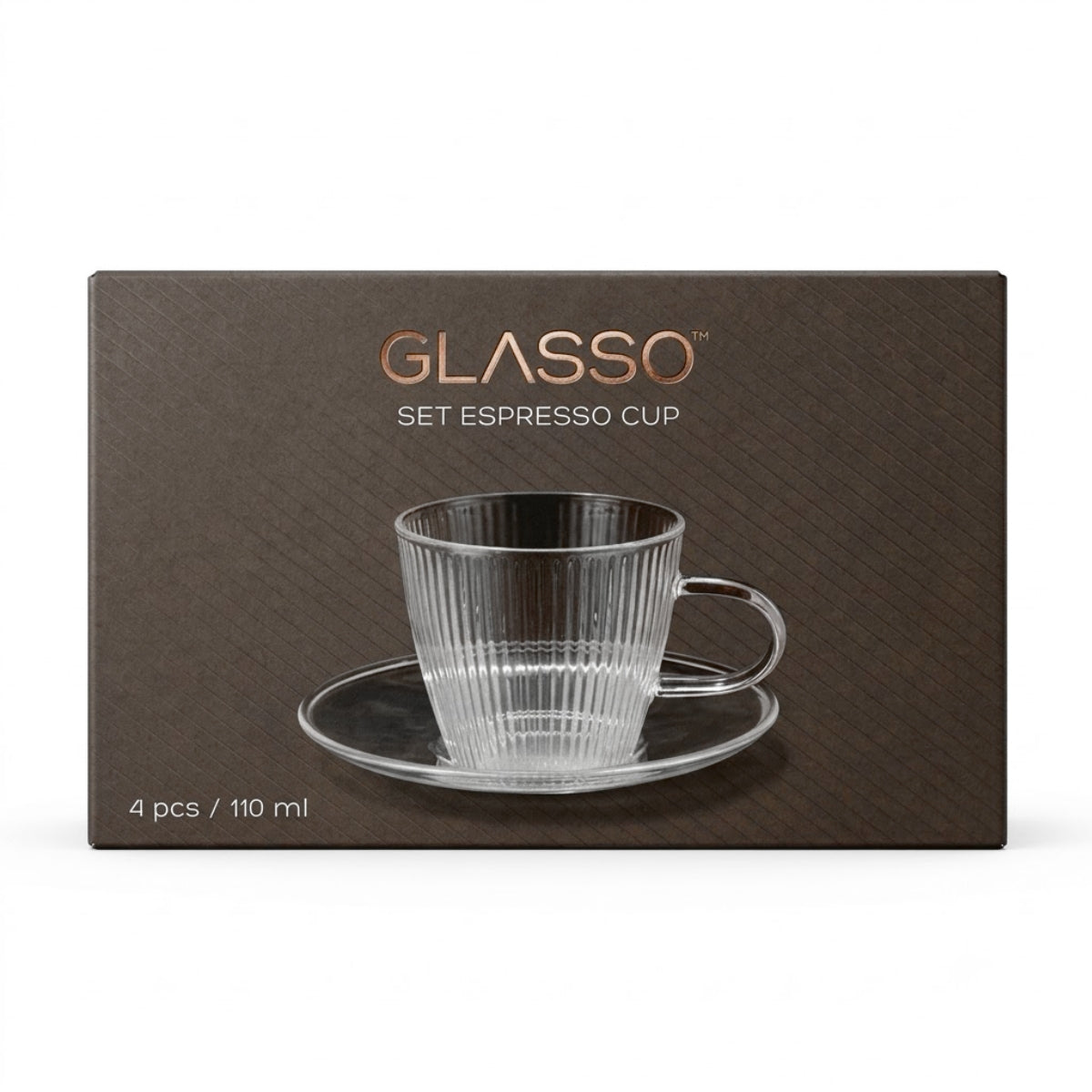 Set 4 Tazas con Platillo 110 ml Espresso Glasso caja