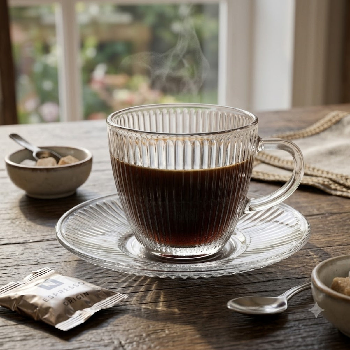 Set 4 Tazas con Platillo 110 ml Espresso Glasso imagen realista