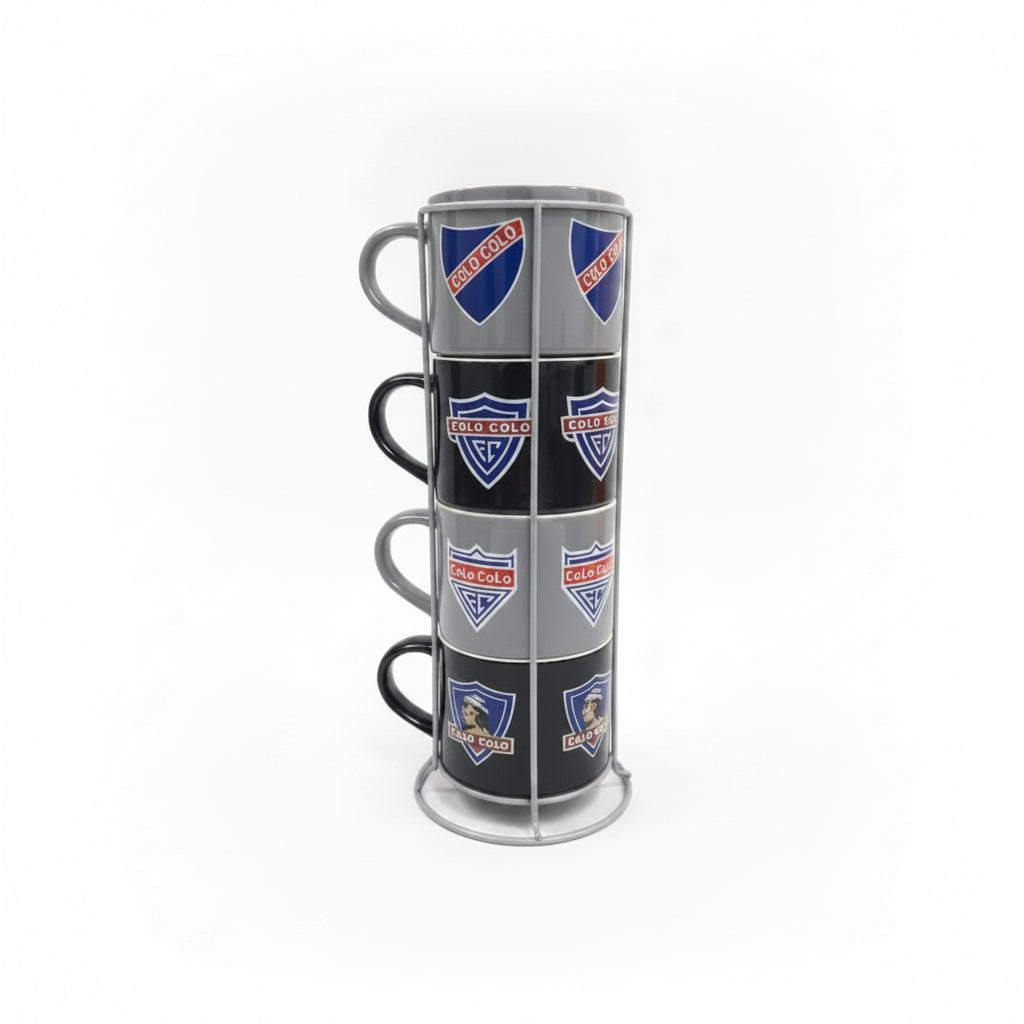 Set 4 Tazones de Cerámica 400 ml Colo Colo con Soporte