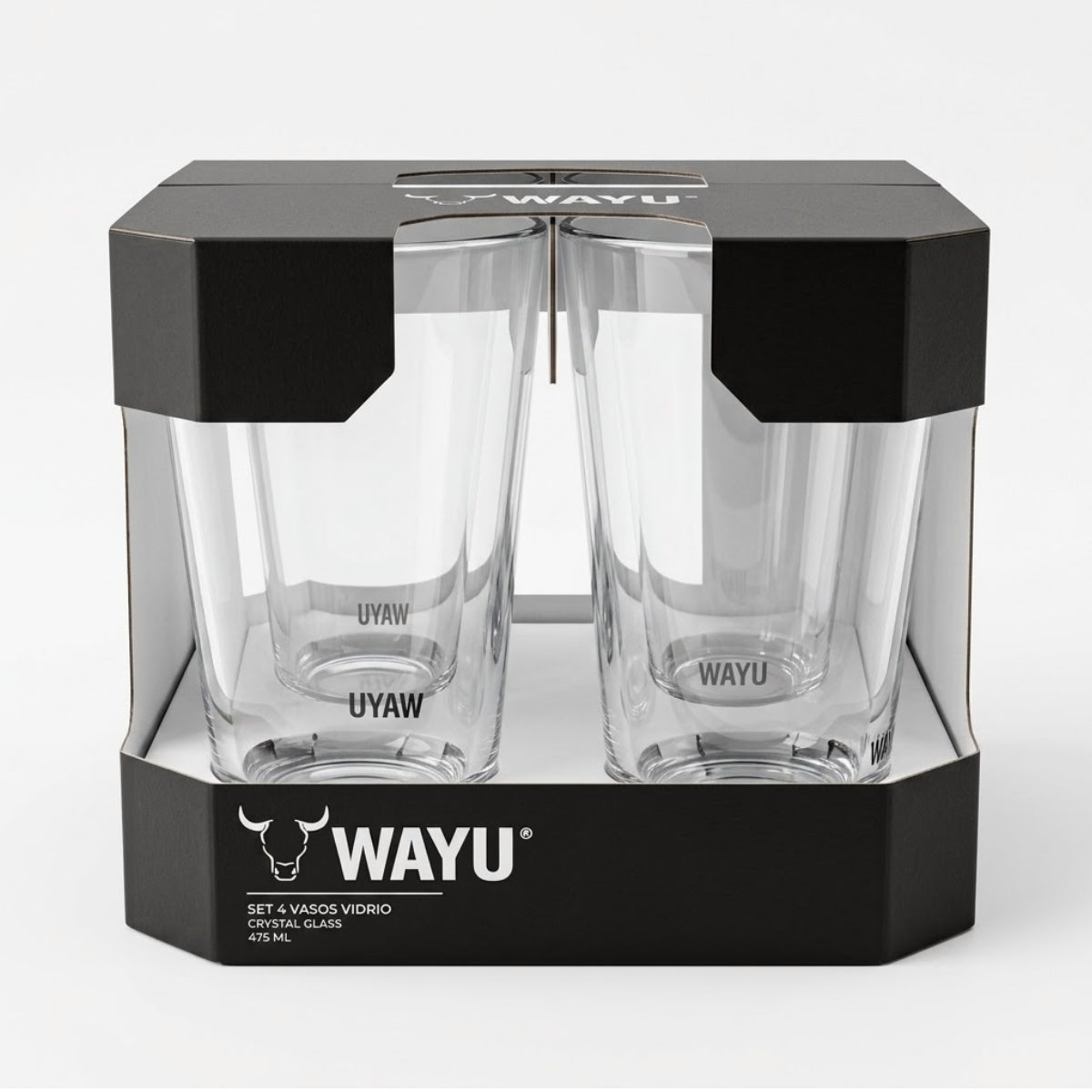 Set 4 Vasos de Vidrio 475 Ml Wayu en caja