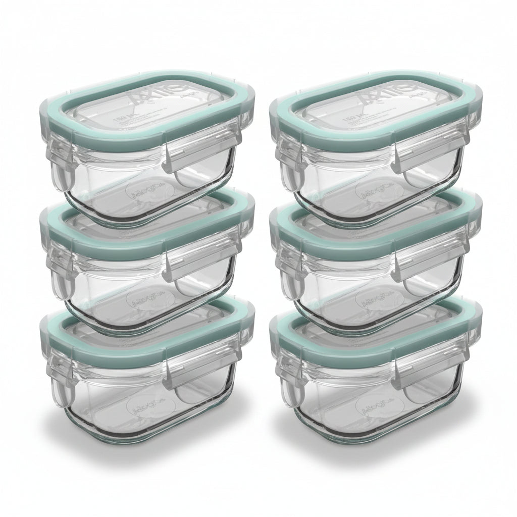 Set 6 Contenedores Hermeticos Allegra Vidrio 150mL Rectangular | Disparo.cl