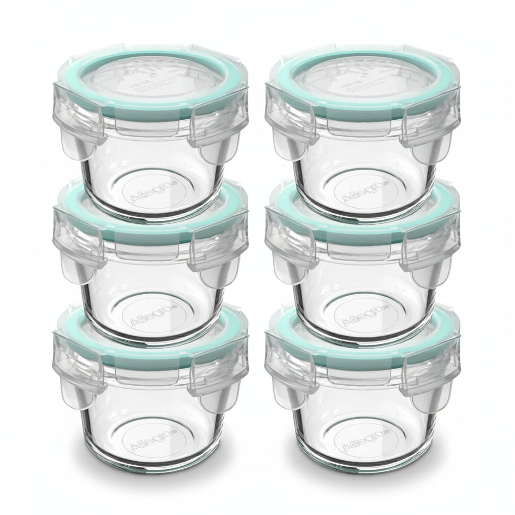 Set 6 Contenedores Hermeticos Allegra Vidrio 165mL Redondo | Disparo.cl