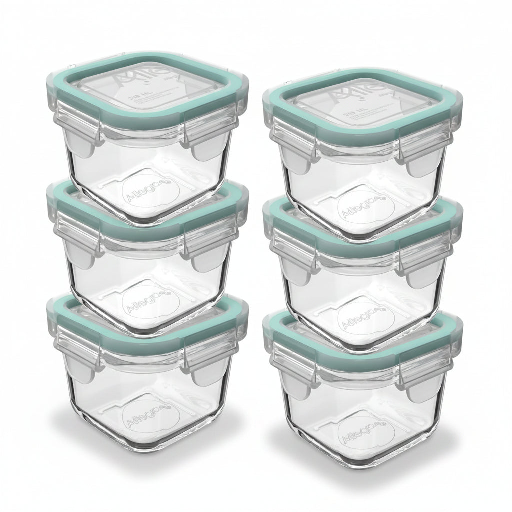 Set 6 Contenedores Hermeticos Allegra Vidrio 210mL Cuadrado | Disparo.cl