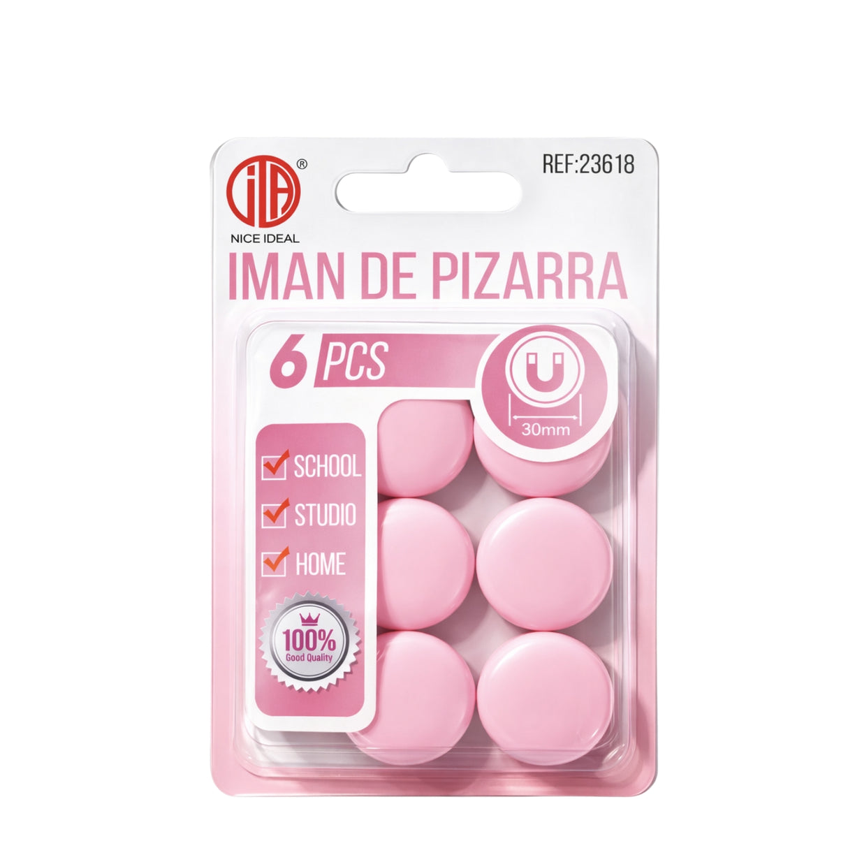 Set 6 Imanes de Pizarra Circulares 30mm rosa fondo blanco | Disparo.cl
