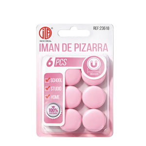 Set 6 Imanes de Pizarra Circulares 30mm rosa fondo blanco | Disparo.cl