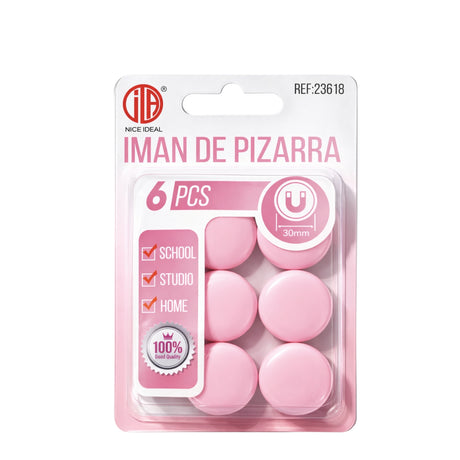 Set 6 Imanes de Pizarra Circulares 30mm rosa fondo blanco | Disparo.cl