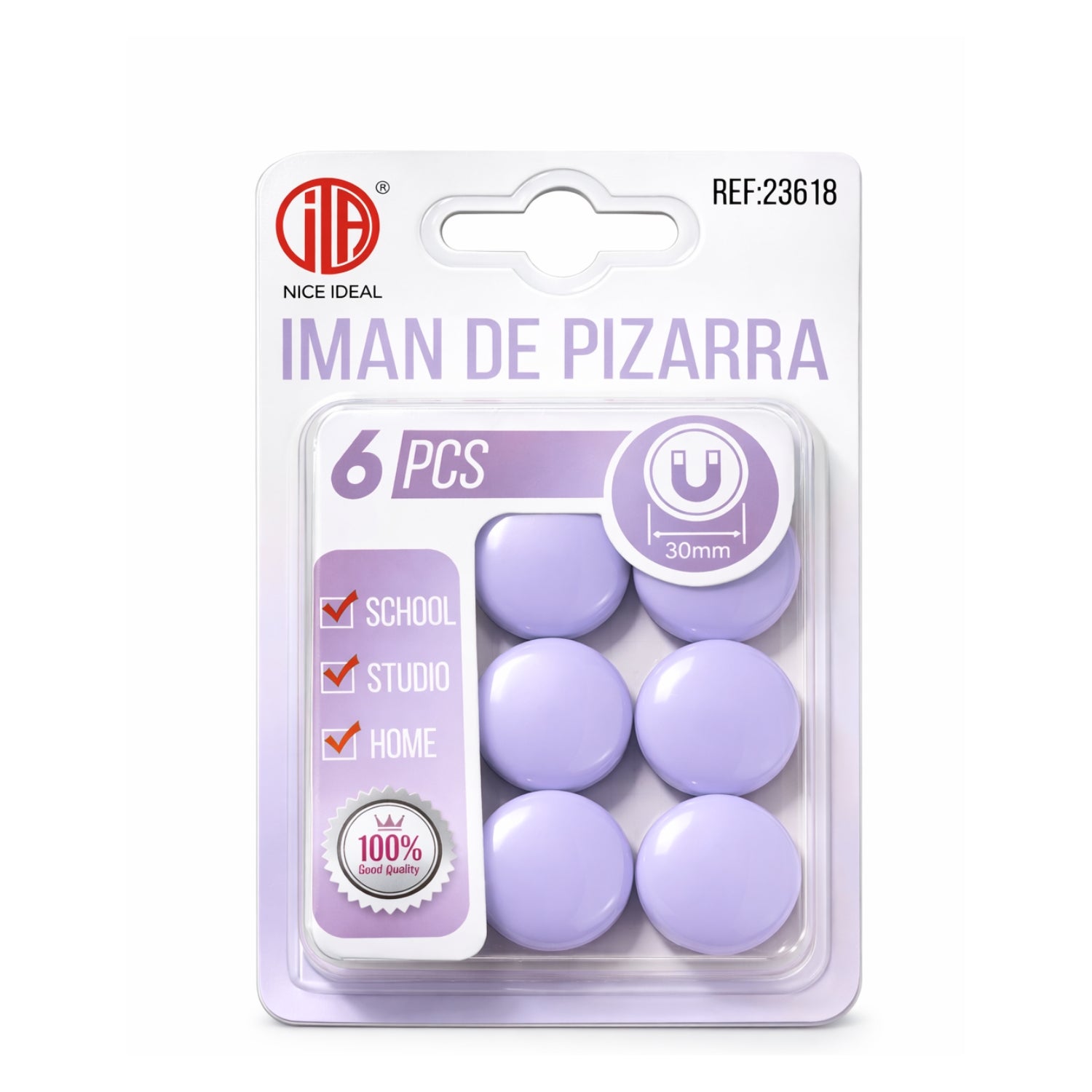 Set 6 Imanes de Pizarra Circulares 30mm Violeta fondo blanco| Disparo.cl