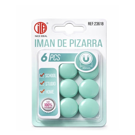 Set 6 Imanes de Pizarra Circulares 30mm  verde fondo blanco | Disparo.cl
