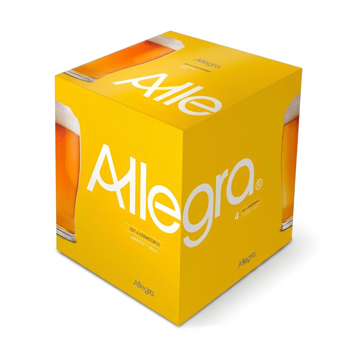 Set de 4 Vasos Cerveceros Amberes 560ml Allegra Fondo blanco caja | Disparo.cl