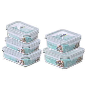 set de 5 contenedores de vidrio hermetico Glasslock apilados