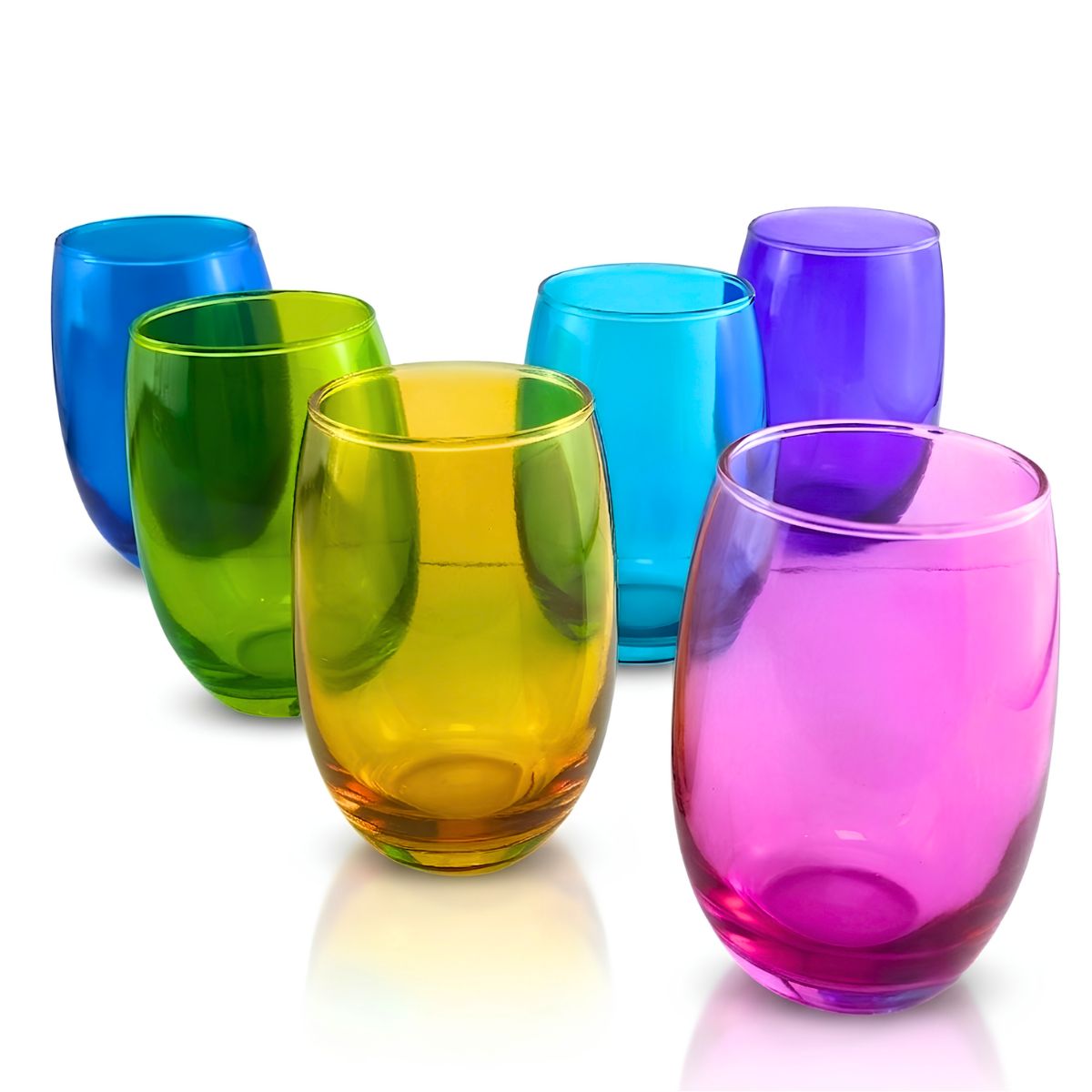 Set de 6 Vasos Mikonos Full Color 460ml Cristar desde arriba fondo blanco | Disparo.cl