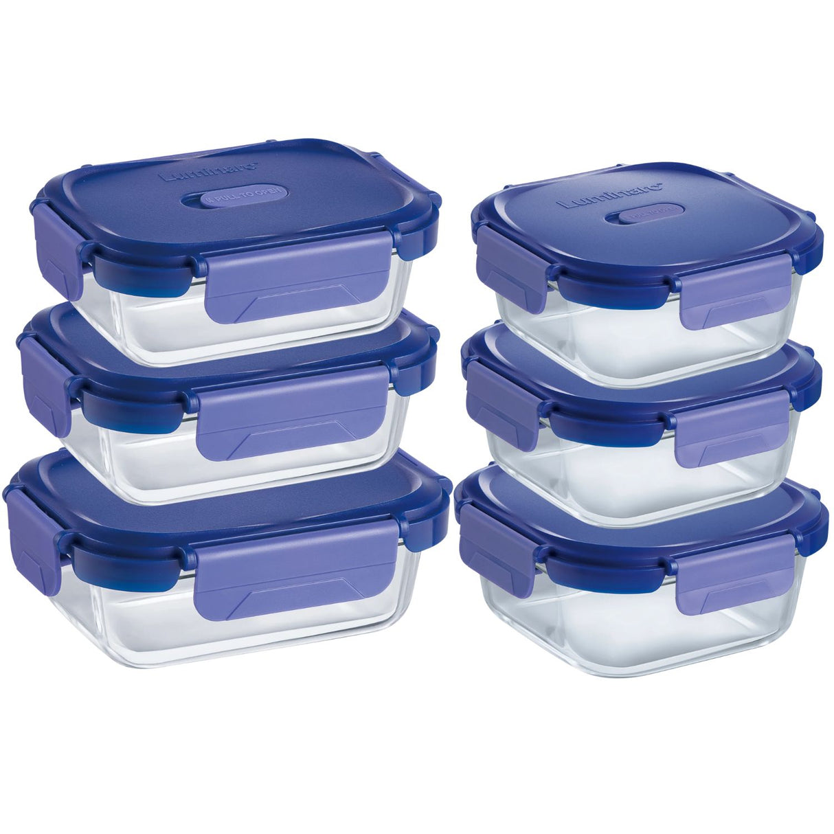 set de 6 contenedores hermeticos de vidrio apilados