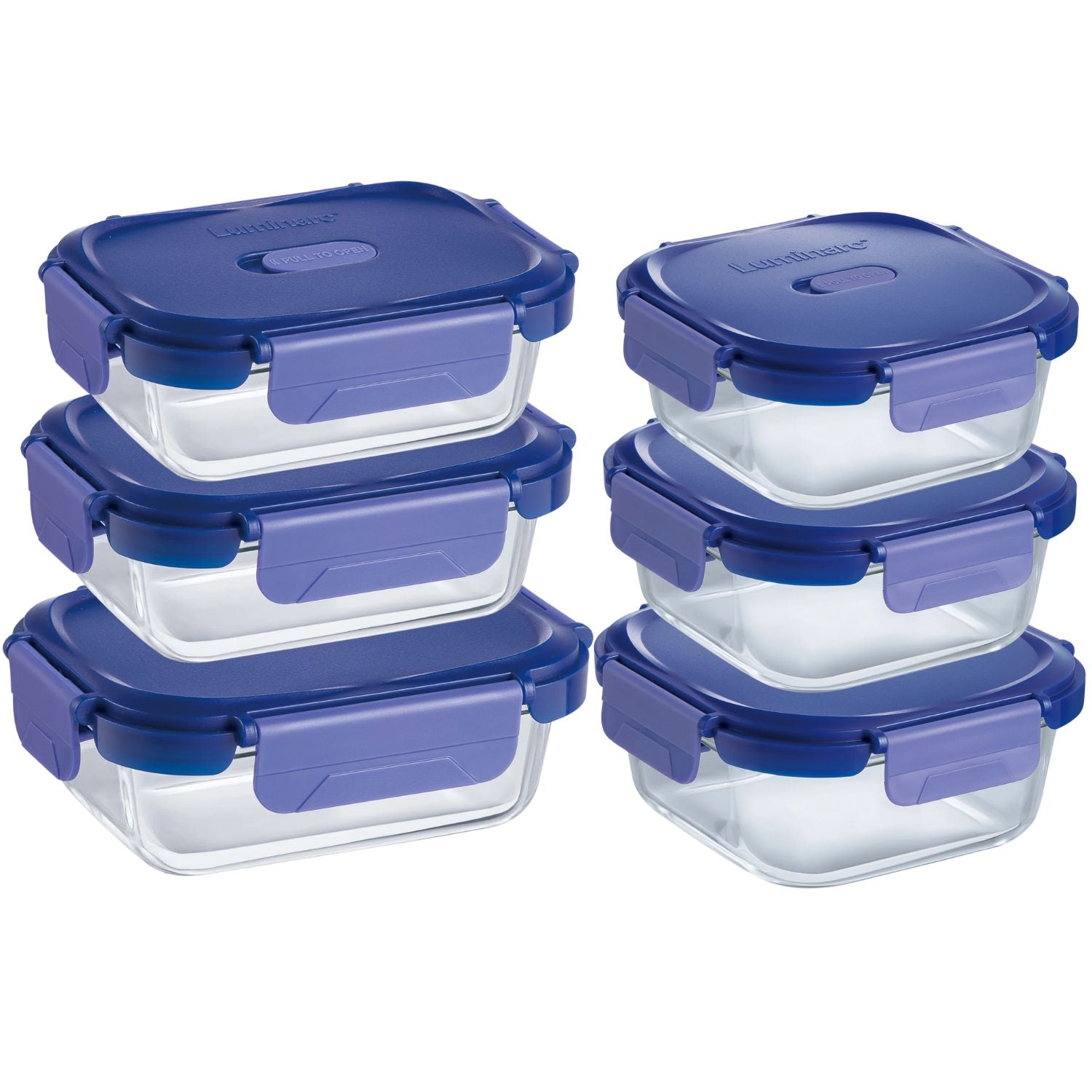 set de 6 contenedores hermeticos de vidrio apilados