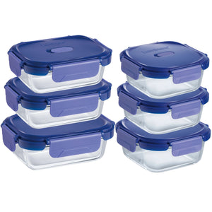 set de 6 contenedores hermeticos de vidrio apilados