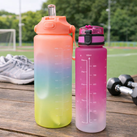 Set de Botellas Deportivas Plásticas con Bombilla 2000 mL y 900 mL