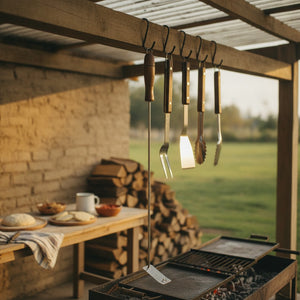 Atizador Parrilla BBQ Acero Mango Madera Colgable Wayu