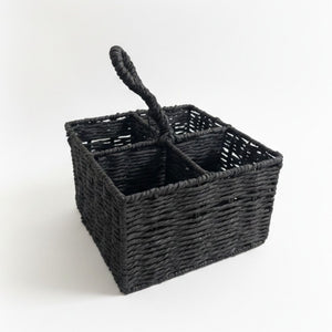 Porta Cubiertos Wayu Rattan Negro 20x20cm 4 Compartimentos