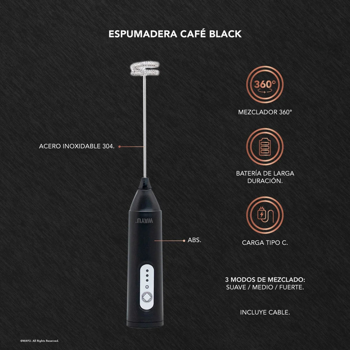 Espumador De Café Eléctrico Wayu Negro 21cm