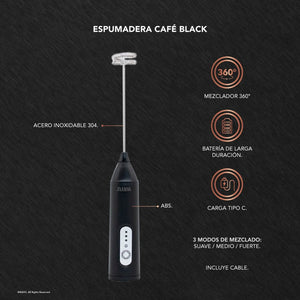 Espumador De Café Eléctrico Wayu Negro 21cm