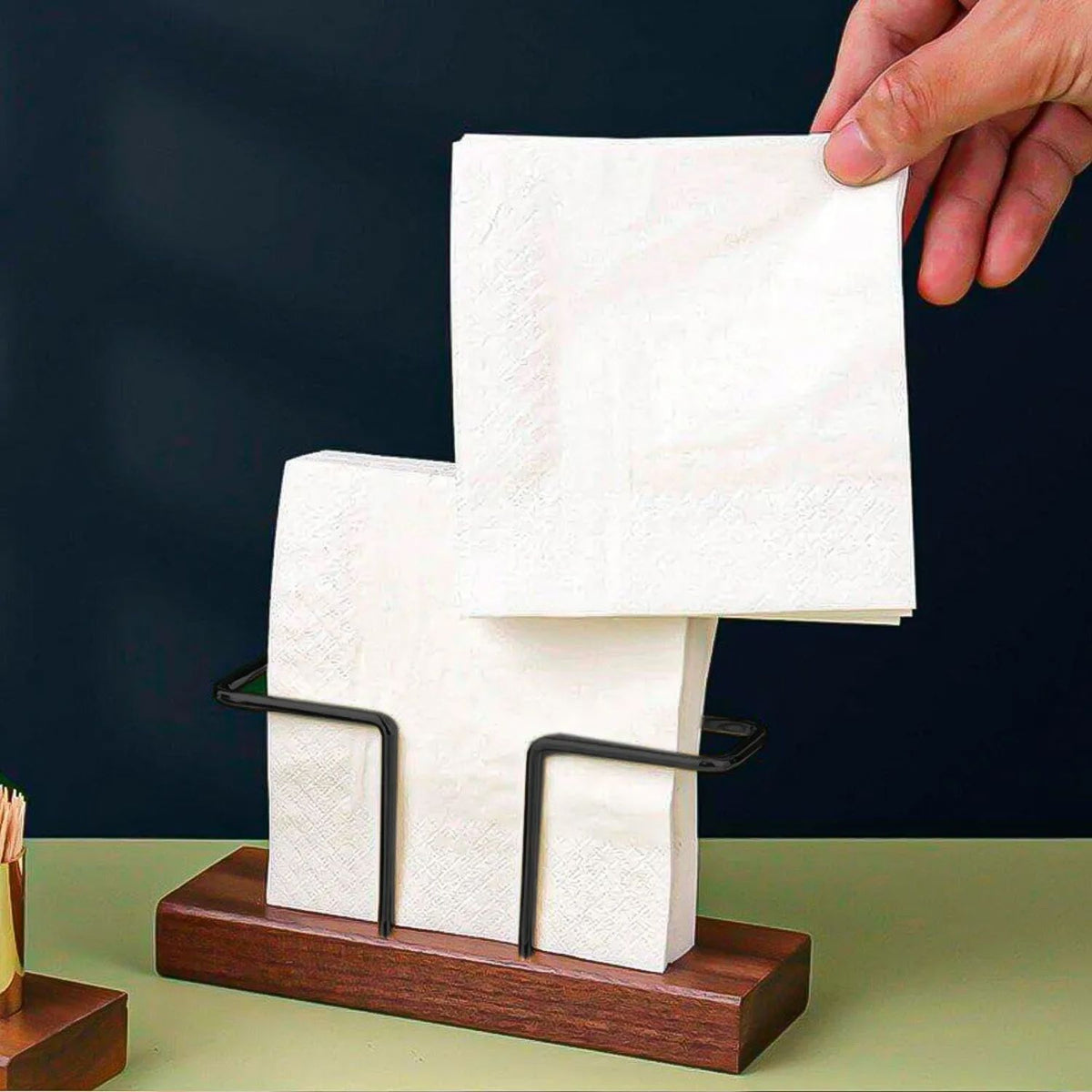 Servilletero Base Madera Hierro Mesa Decorativo Wayu