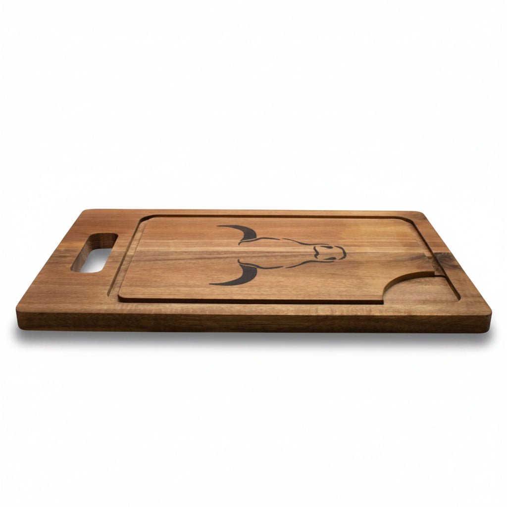 Tabla de Cortar Madera de Acacia 40cm Wayu fondo blanco acostada | Disparo.cl