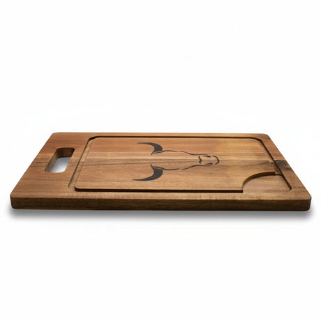 Tabla de Cortar Madera de Acacia 40cm Wayu fondo blanco acostada | Disparo.cl