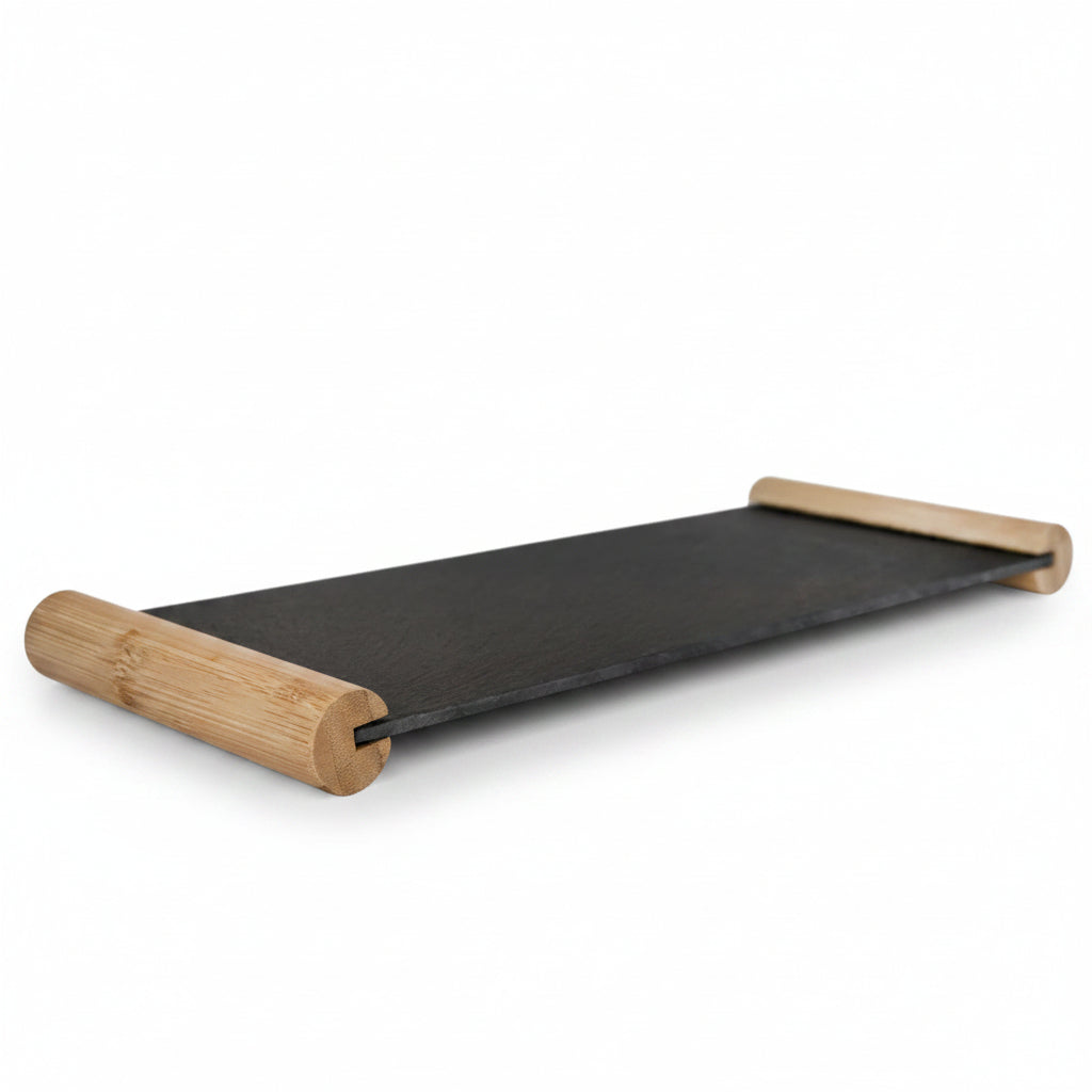 Tabla de Piedra 48 Cm para Picar Wayu de lado en fondo blanco