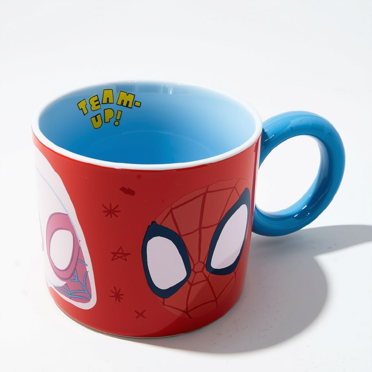 Tazon Spidey Team Up Ceramica 400ml Taza Infantil Marvel Fondo blanco desde arriba