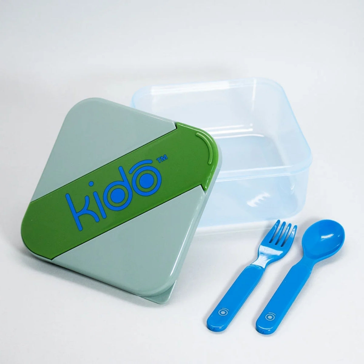 Tupper con cubiertos 850 Ml Libre de BPA Kido tapa abierto verde