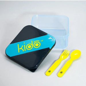 Tupper con cubiertos 850 Ml Libre de BPA tapa abierta Kido tapa azul