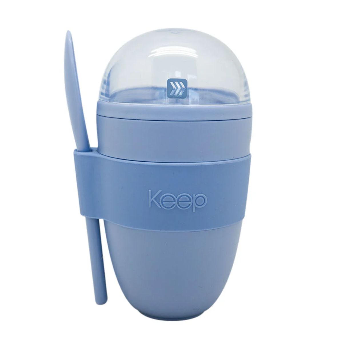 Vaso para Yogurt y Cereal Keep 330ml con Cuchara Azul claro fondo blanco