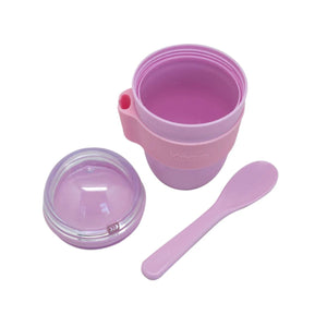 Vaso para Yogurt y Cereal Keep 330ml con Cuchara rosa 3 piezas fondo blanco
