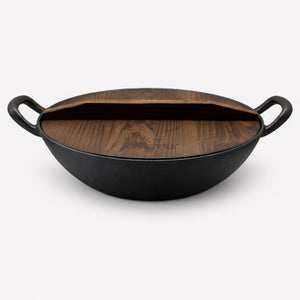 wok hierro fundido wayu tapa madera cocina iron cast