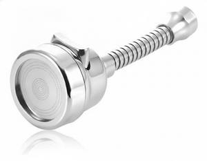 Cabezal adaptador grifo universal plateado vista frontal fondo blanco