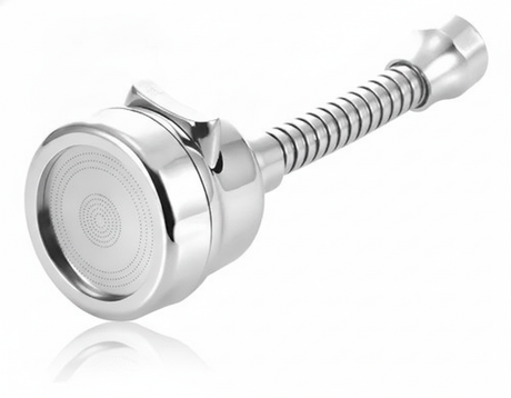 Cabezal adaptador grifo universal plateado vista frontal fondo blanco