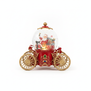 Adorno navideño carruaje Viejito Pascuero bola nieve musical luz USB vista frontal