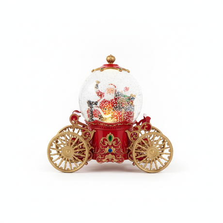Adorno navideño carruaje Viejito Pascuero bola nieve musical luz USB vista frontal