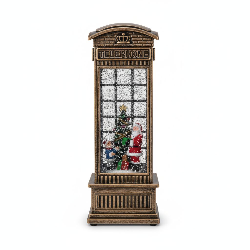 Adorno navideño caseta telefónica viejito pascuero luz USB vista frontal