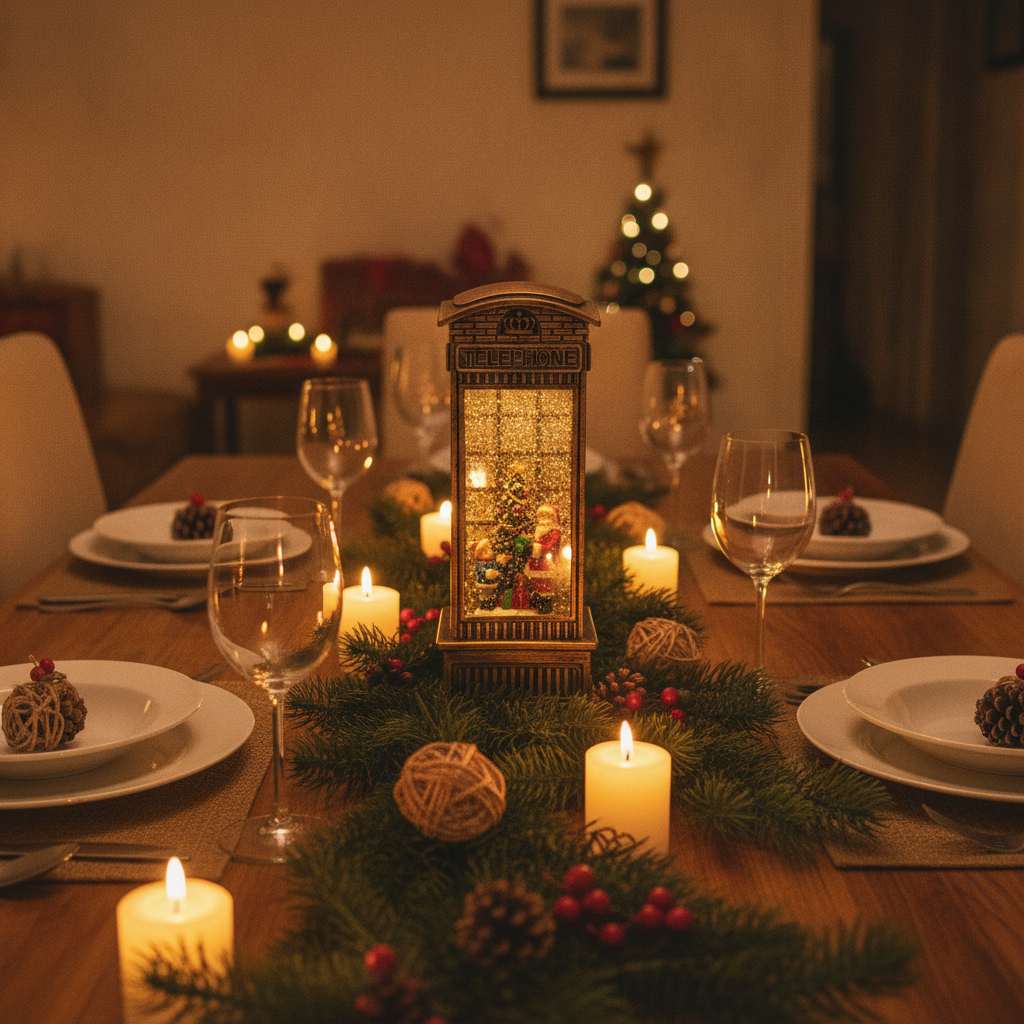 Adorno navideño musical caseta bronce mesa comedor decoración fiestas