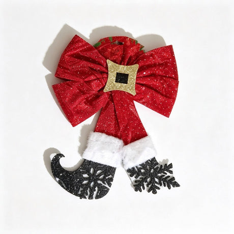 Adorno navideño colgante moño rojo botitas duende 28cm vista frontal