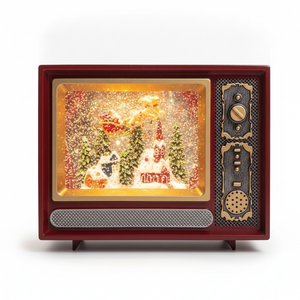 Adorno navideño televisor retro viejito pascuero musical luz LED vista frontal