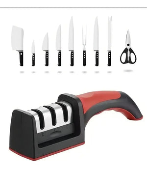 Afilador cuchillos manual familia cocina chilena preparando comida tradicional