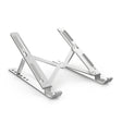 Alzador notebook aluminio plegable soporte elevador escritorio vista frontal fondo blanco