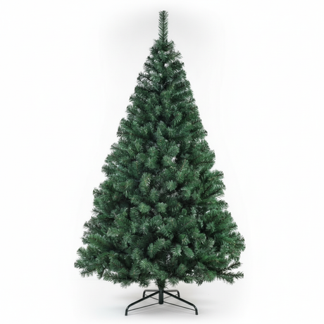 Arbol de navidad artificial frondoso 180cm base metal vista frontal fondo blanco