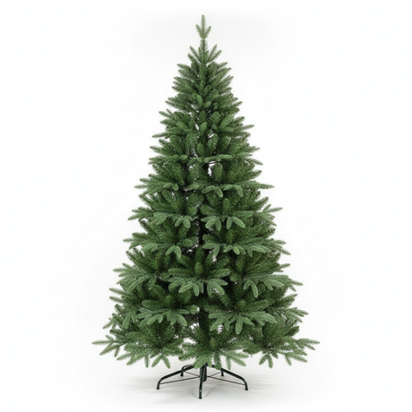 Árbol de navidad artificial frondoso 150cm base metal vista frontal fondo blanco