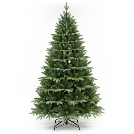 Arbol de navidad artificial frondoso 210cm base metalica vista frontal fondo blanco