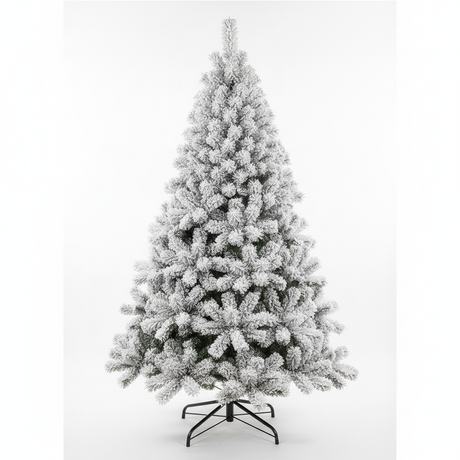 Arbol navidad nevado artificial frondoso 150cm base metal vista frontal fondo blanco